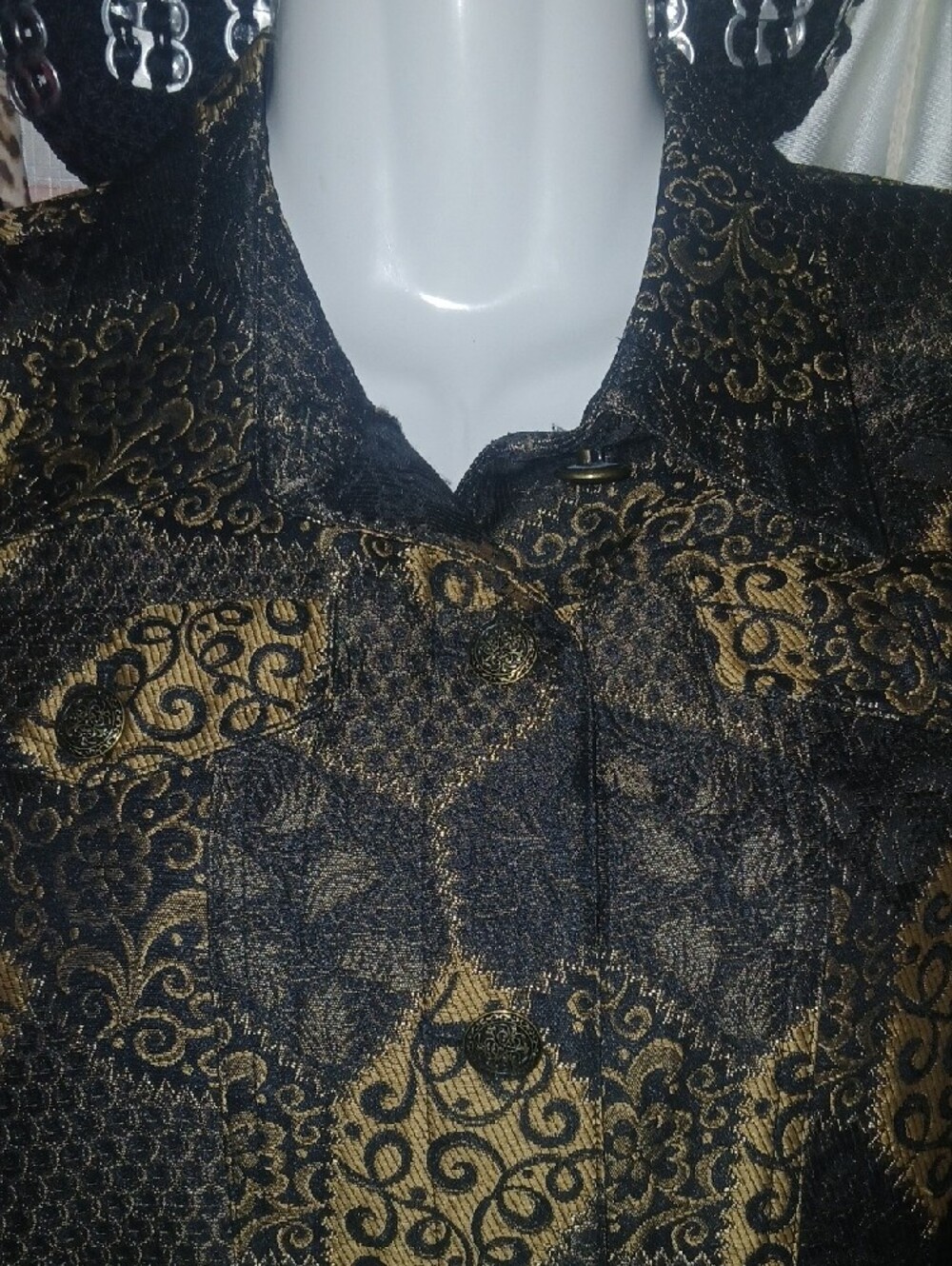 Ruby Rd. Black and Gold Patterned Jean Jacket - Picture 2 of 9